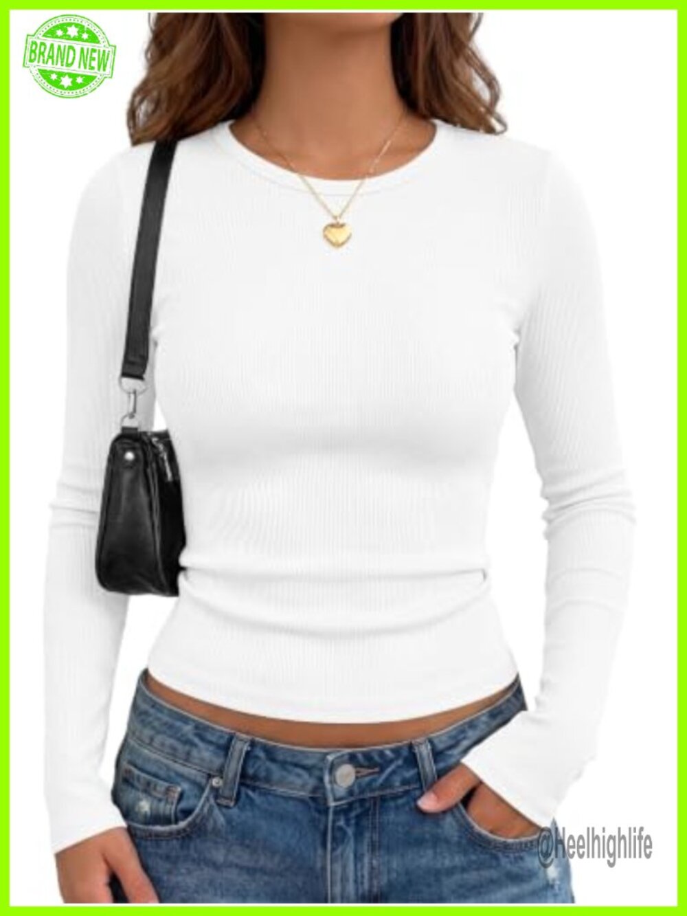 Ribbed Long Sleeve Crew Neck Fitted Basic Top Fall Work Casual Layering